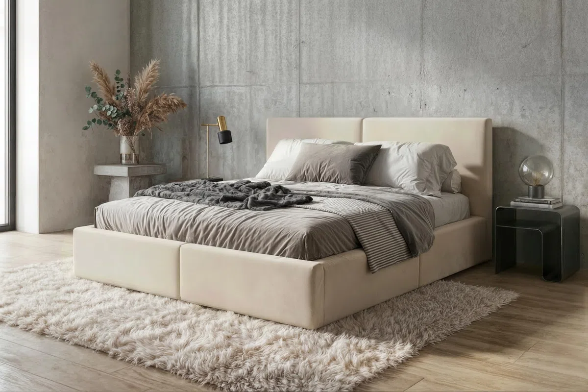 Letto imbottito 160 Hilton struttura del letto con rete a doghe in metallo con contenitore letto matrimoniale giroletto imbottito con cassettone letto per camera da letto (cashmere, 160x200)