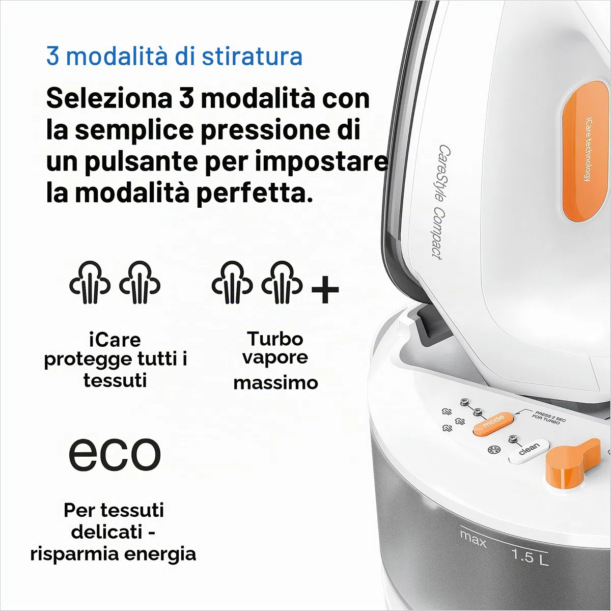 Braun CareStyle Compact IS 2132 WH - Ferro da stiro a vapore con piastra FreeGlide 3D, vapore verticale, 2400 Watt, pressione pompa 5,5 bar, colpo di vapore 400 g/min, serbatoio acqua grande da 1,5 l