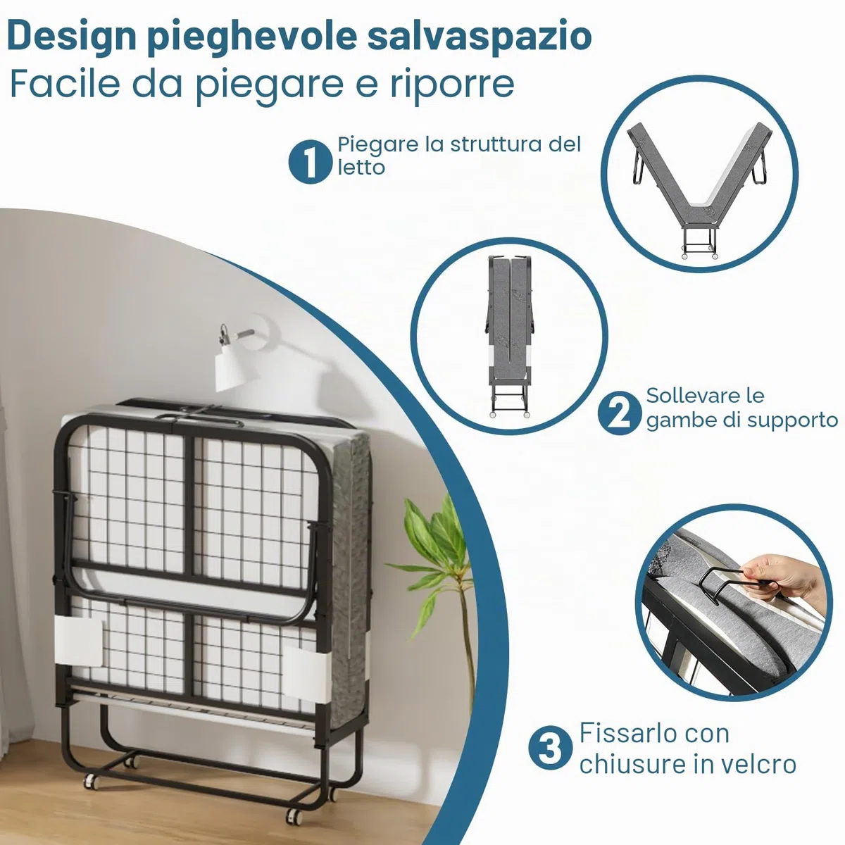 Daromigo Letto supplementare 90 x 200 cm, pieghevole, materasso 13 cm, letto singolo, metallo, 4 ruote, 150 kg, camera da letto, soggiorno