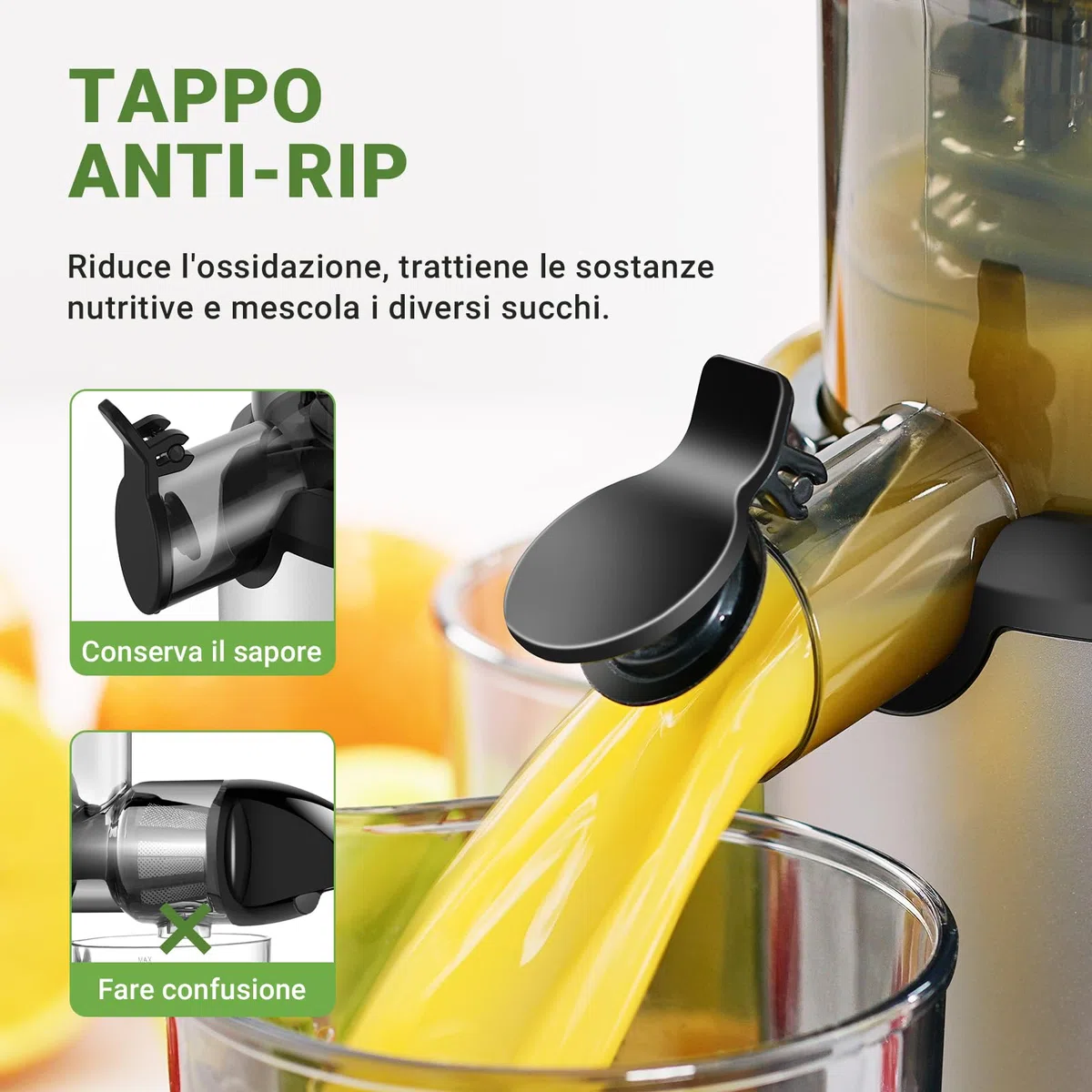 AMZCHEF Estrattore Frutta E Verdura Per Tutta La Frutta - Estrattore A Freddo Frutta E Verdura Con 80MM Scivolo Alimentare, Coclea Potenziata, Filtro A Doppio Strato, Motore Silenzioso - Argento