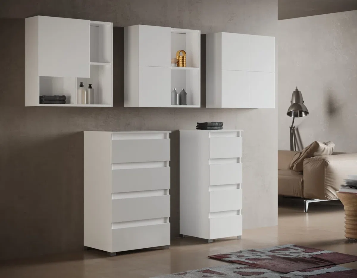 Mama Store Pensile Arredo con Anta Asimmetrica, Bianco Lucido Laccato, L.71 x P.22 x H71 CM