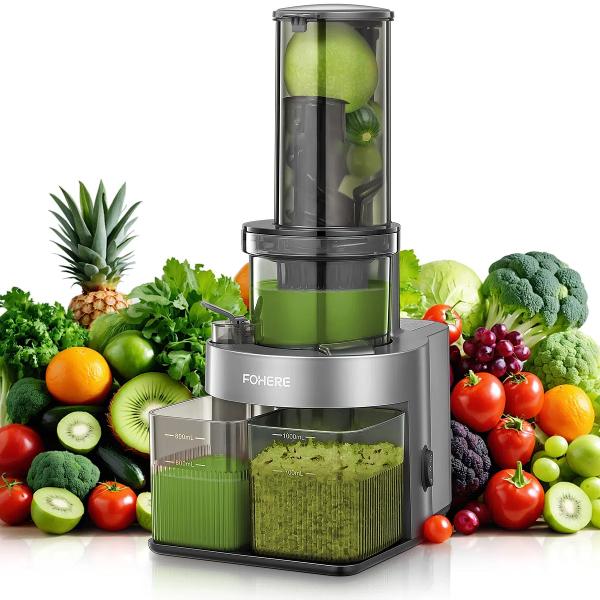Estrattore Frutta e Verdura con 119MM Senza Preparazione , Estrattore di Succo a Freddo con 200W Motore Silenzioso e Funzione Inversa che, Facile da Pulire con un Pennello
