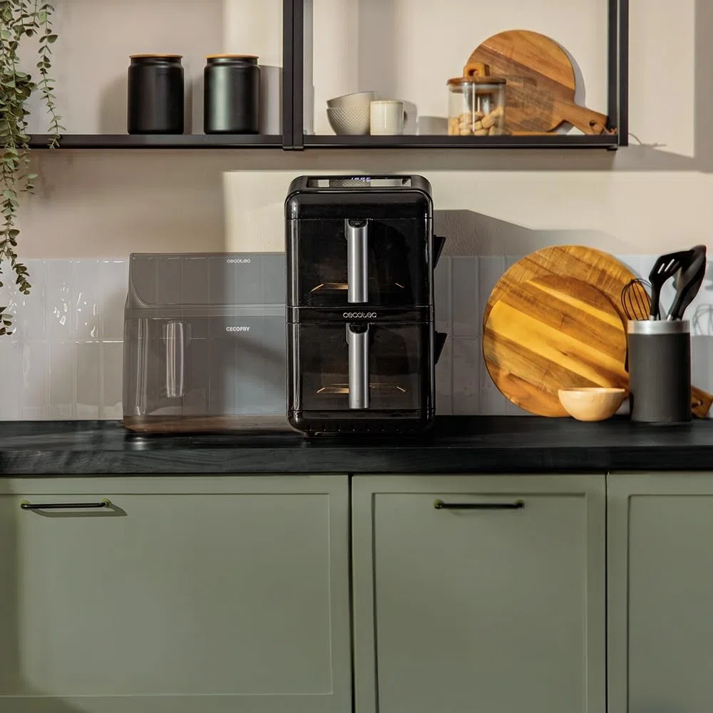 Cecotec Friggitrice ad Aria Verticale 12L Cecofry DuoLevel 12000 Window. 2900W, 2 Cestelli 6L, Finestra, Sync, 10 Menù, Temp Dual per Grandi Quantità, Cucina Veloce e Sana con Davvero Molto Poco Olio