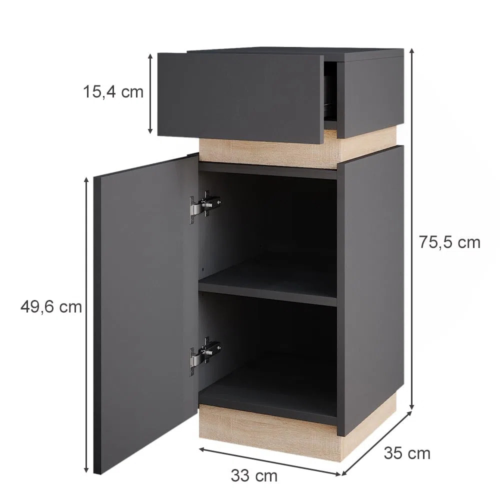 Vicco Mobiletto bagno Gloria, Antracite, 33 x 75.5 cm con anta e cassetto, con apertura per sifone e compatibile con la serie Gloria