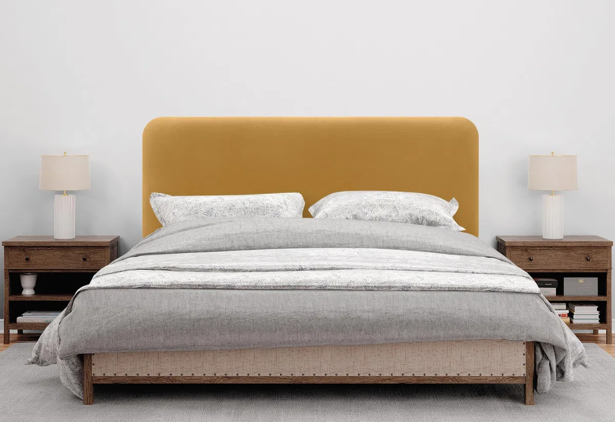 DHOME Testiera Imbottita Liscia Arrotondata in Velluto per Parete Acustica Testate Fonoassorbenti Testiera Letto Camera da Letto (Senape, 150cm)