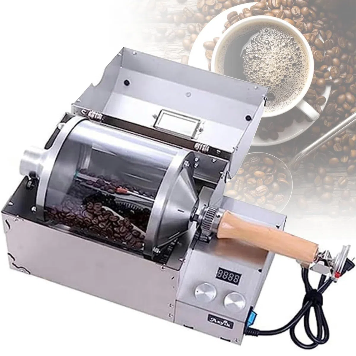 Tostatrice Domestica per Chicchi di caffè, tostatrice elettrica per Frutta secca, Macchina per tostare Il caffè, Tamburo in Vetro al Quarzo Resistente alle Alte Temperature
