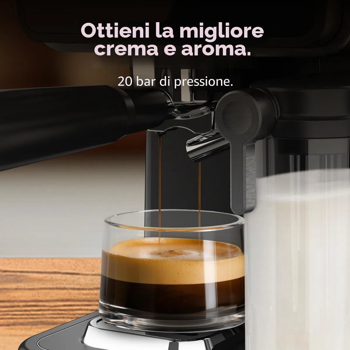 Cecotec Macchine da Caffè Espresso Semiautomatiche Power Espresso Touch ColdBrew Latte. 1350W, 20 Bar, Freddo, Tiepido, Caldo, Schermo Tattile, Serbatoio Acqua 1.5L, Latte 500ml, Doppio Braccio