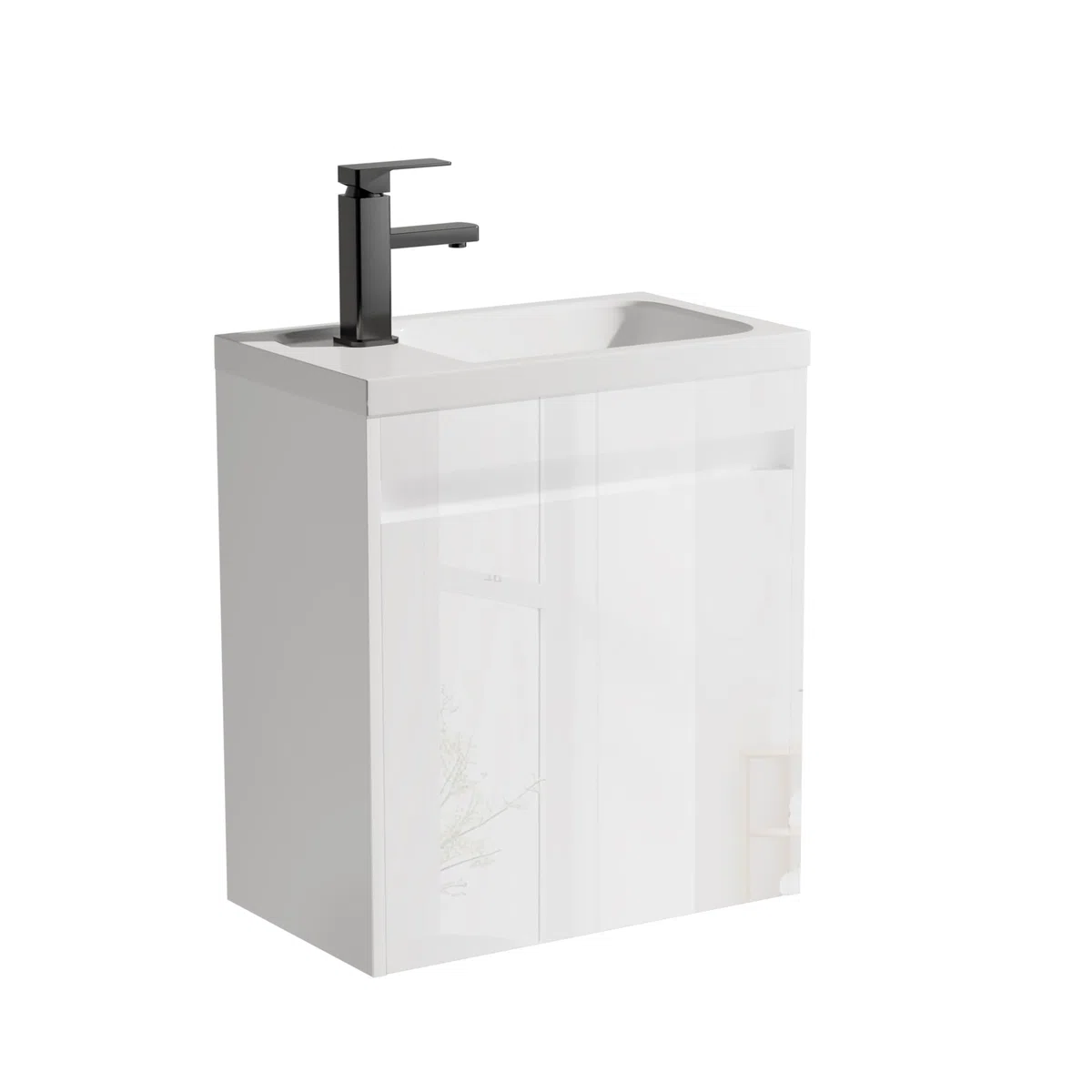 UEV Mobile da Bagno Sospeso 50 cm con Lavabo in Resina, 3-in-1 Set Arredo Bagno con Rubinetto Efficiente, Scarico POP-UP, Mobiletto con Ampio Spazio di Archiviazione