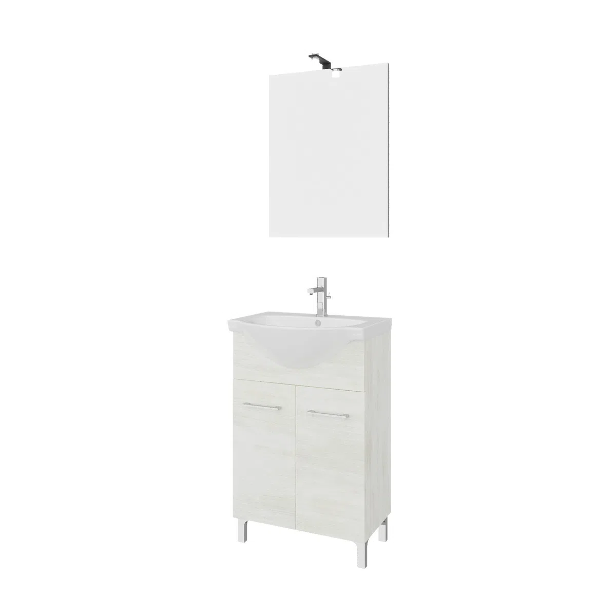 Kiamami Valentina - Mobile bagno a terra 55cm rovere bianco, lavabo e specchio 52x69 Rimini