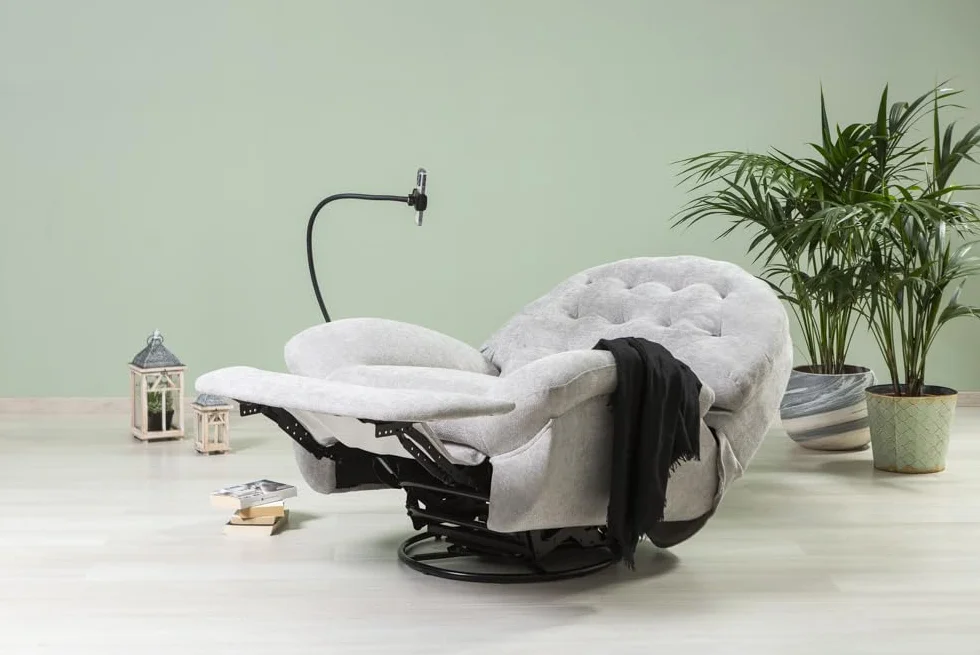 Poltrona Relax Manuale 3 Posizioni Girevole, Rotante e a Dondolo per Soggiorno, Anziani e TV, Stile Moderno - Pina (Grigio Perla)