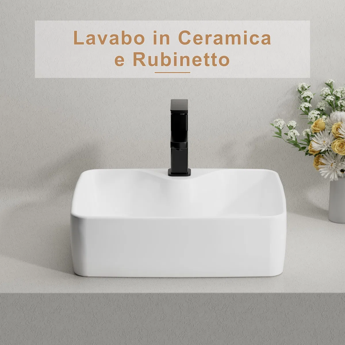 UEV Mobile Bagno 80CM con Lavabo in Stile Rustico,Lavandino con Mobiletto da Parete, Mobiletto Bagno Sospeso Impermeabile e Resistente, Nero