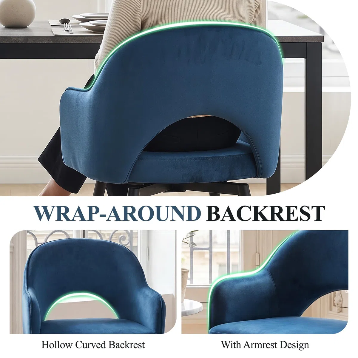 chairus Set di 2 Sedie da Pranzo in Velluto Sedia Cucina Girevole Poltroncina Imbottita con Schienale Sedia Moderna Design con Gambe in Metallo per Sala da Pranzo/Soggiorno, Blu