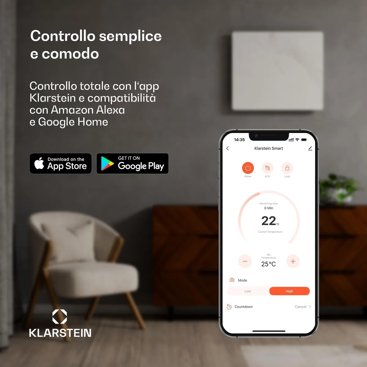 Klarstein Pannelli Radianti Infrarossi 360W – Parete o Soffitto, WiFi, Termostato, Timer, IP44, Blocco Bambini, Design Moderno, Riscaldamento 10m², Telecomando, Alluminio