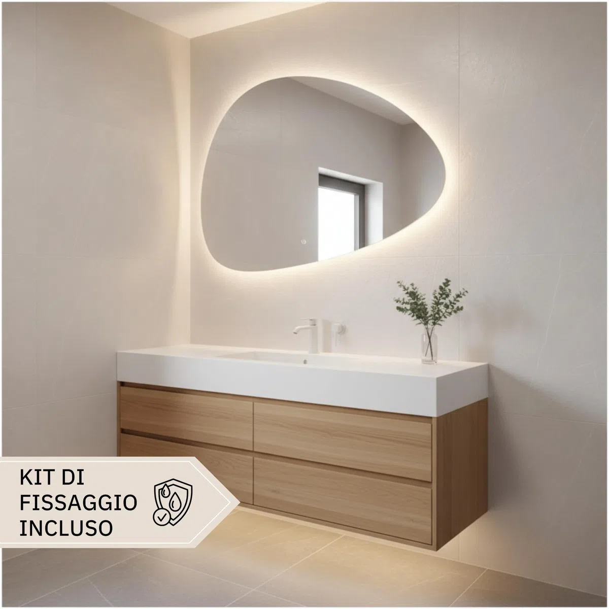 Specchio Bagno con Luce Led ARGO 80x54 cm - Specchio da Parete - Specchio con Luci 4000K - Specchio LED Moderno - Retroilluminato Luce Bagno