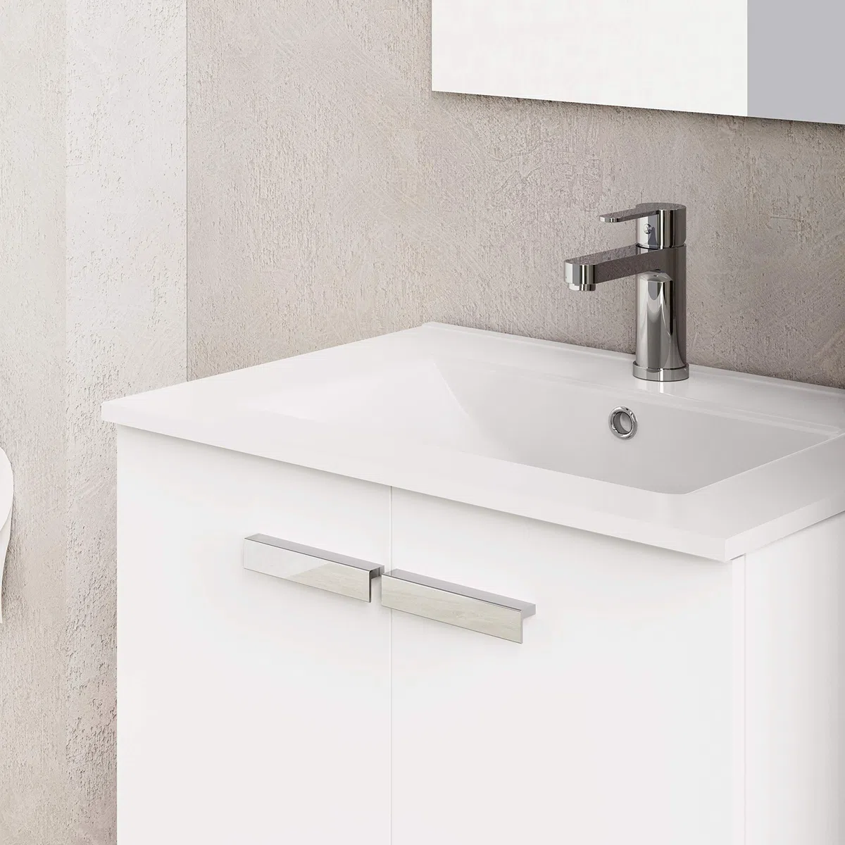 Baikal Neo, Melammina 16 mm Ceramica Specchio Mobili da Bagno con lavabo, Bianco, 60 cm