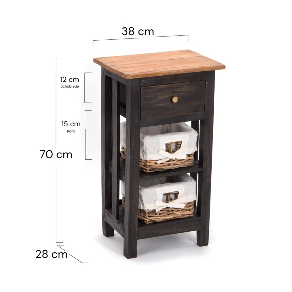 Tavolo TELEFONICO Rattan 70" | 70 x 38 x 28 cm (Altezza x Larghezza x profondità), Mogano, con cestini in Rattan e cassetto