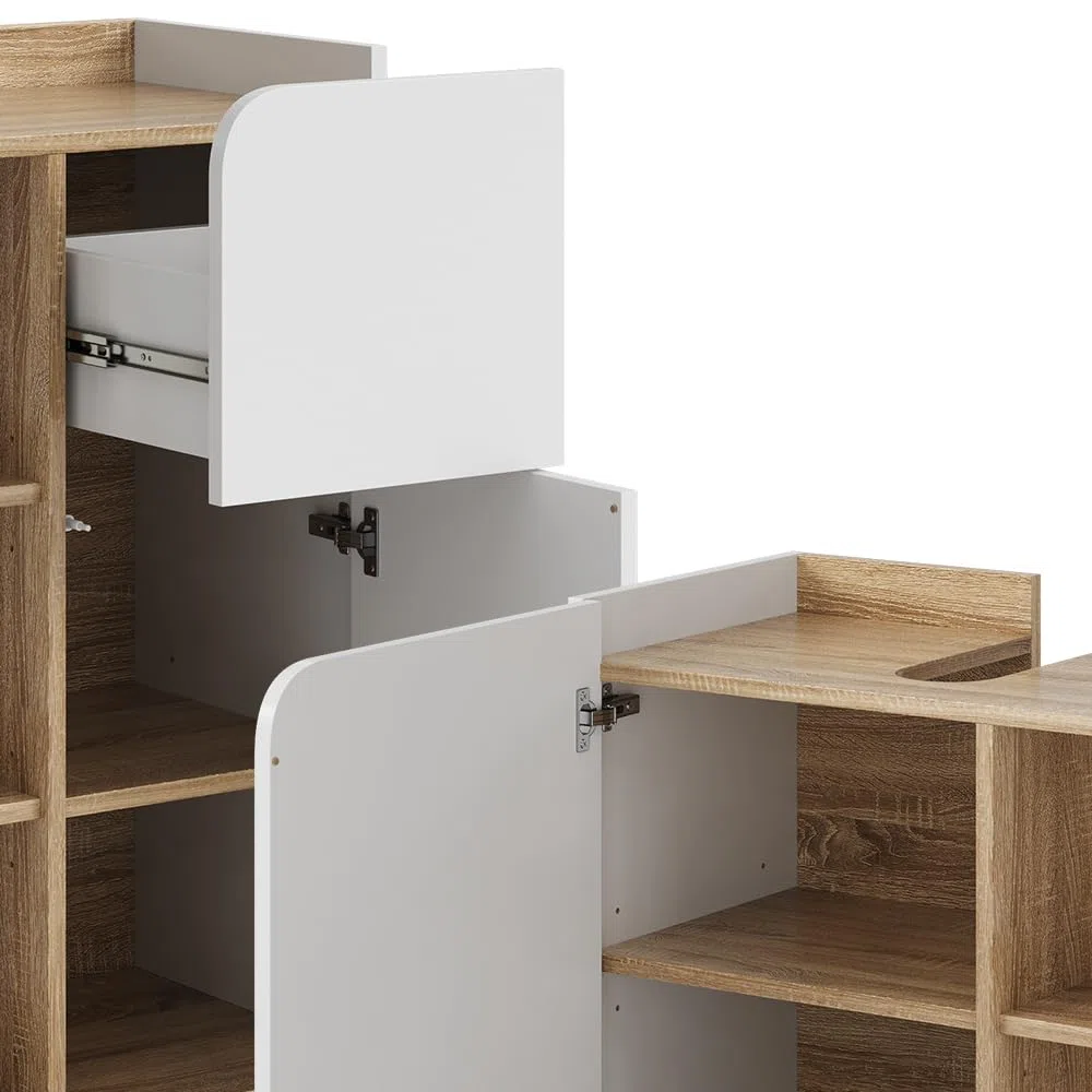Vicco Set di mobili da bagno Karen, Sonoma/Bianco, 60 cm, composto da mobile lavabo, specchiera, armadietto, colonna e pensile