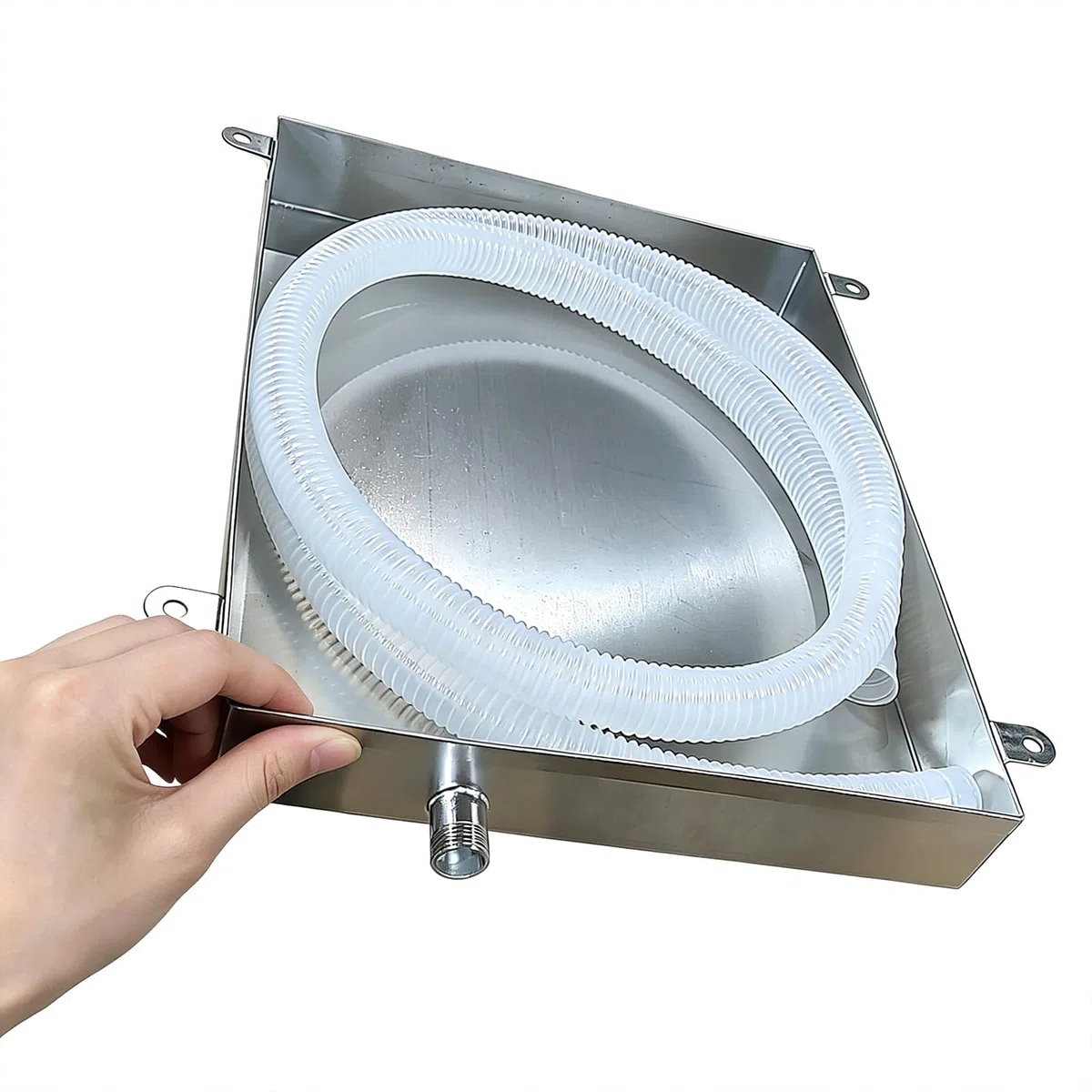 Vasca di Raccolta Acqua Robusta in Acciaio Inox Altezza 10 cm con Uscita Delll’Acqua Antiruggine e Antigoccia Bacinella Raccogli Condensa Climatizzatore(50x20cm(20x8in))