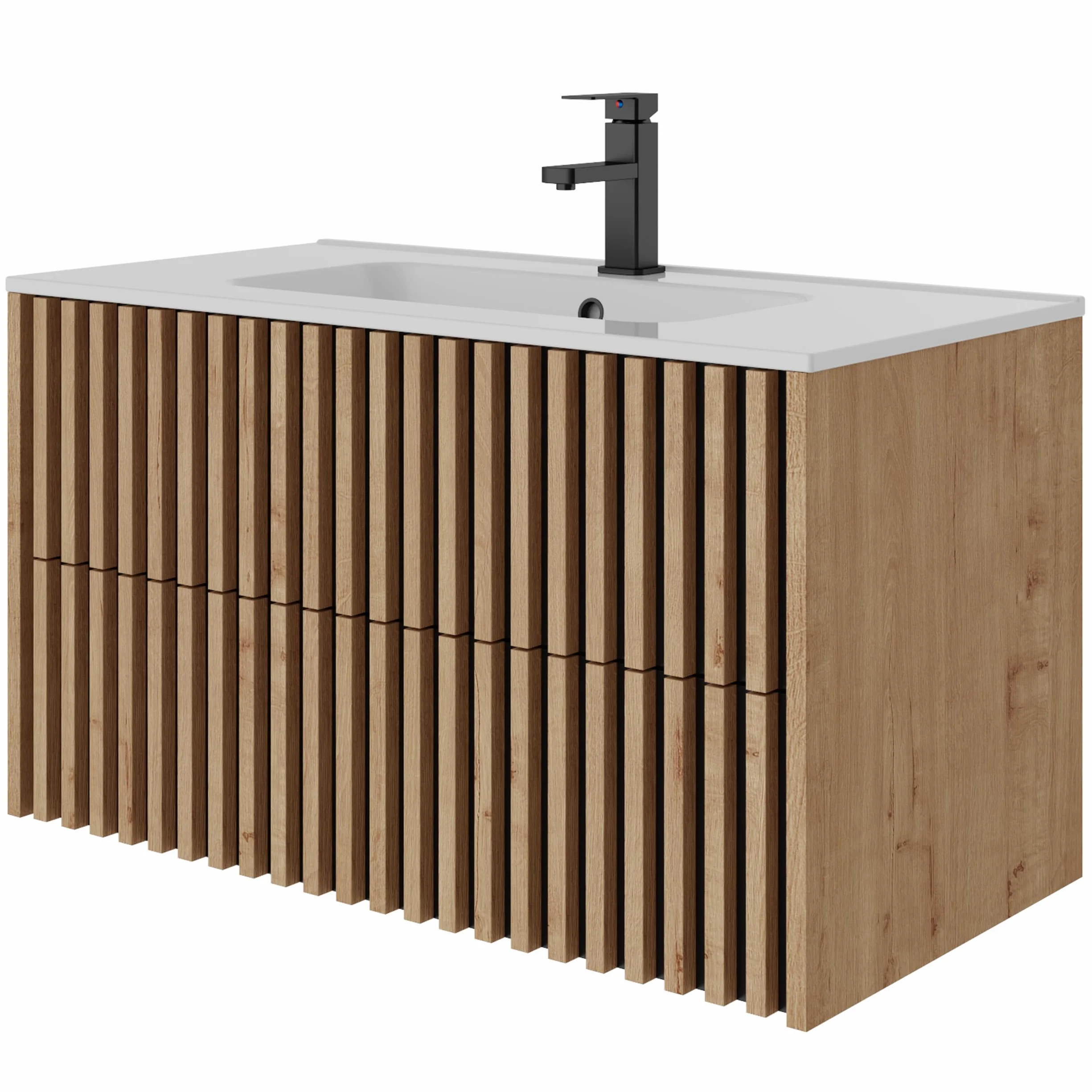 UEV Mobiletto Bagno Sospeso da 90CM con Lavabo in Ceramica, Mobiletti Lavabo Incluso con 2 Cassetti da Archiviazione, Lavadino Bagno con Mobile Moderno e Pratico, Bianco Avorio