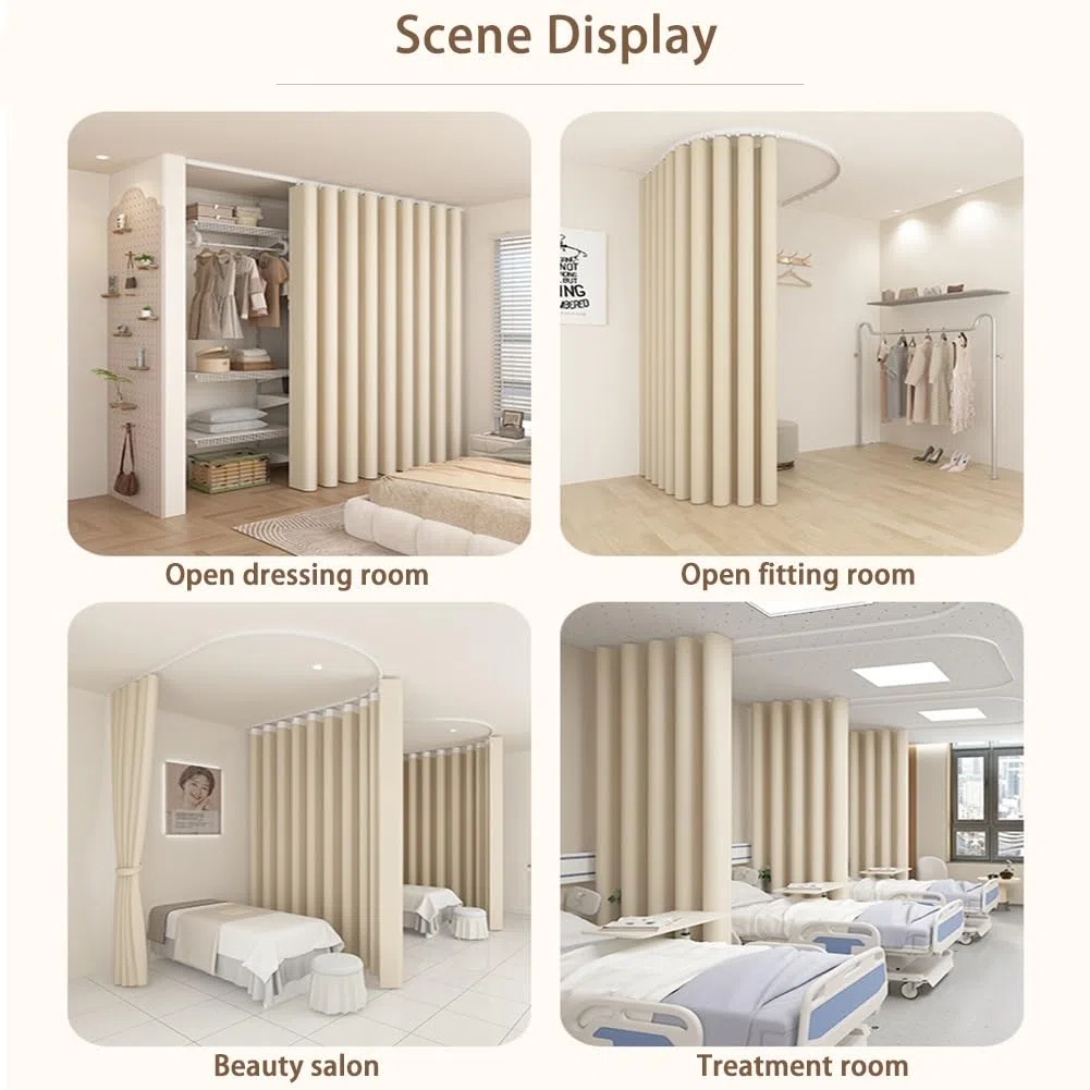 Tinta Unita Tenda Antipolvere per Scaffale Tenda per Cabina Armadio Privacy Ripple Piega con Binario Regolabile per Libreria Cucina Cabina Armadio(Beige,W 200 cm x H 270 cm)