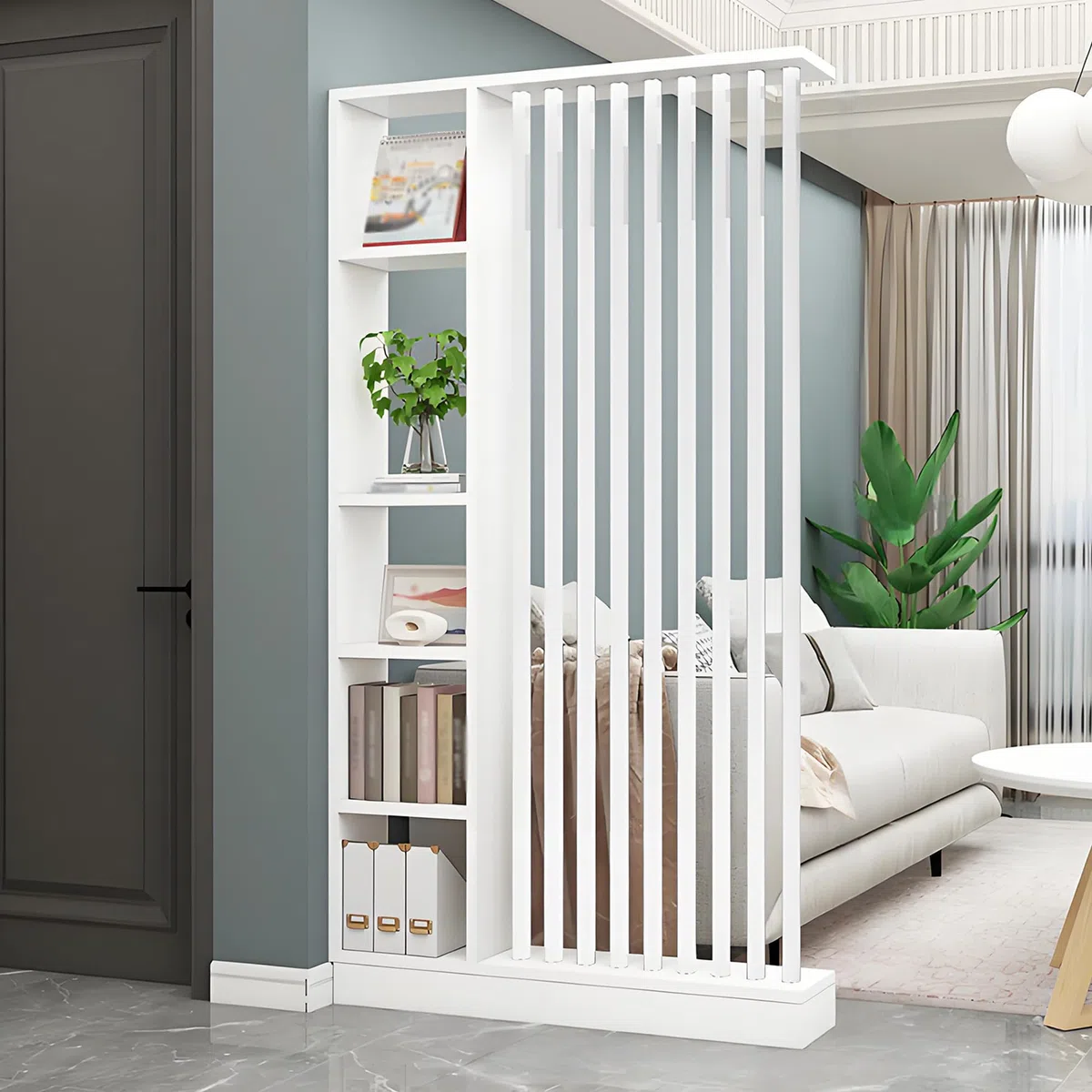 Colonna divisoria per ingresso dal pavimento al soffitto - Divisorio indipendente con ripiani, facile da montare, decorazione indipendente per camera da letto e ufficio (A White+White, 120cm/47.2in)