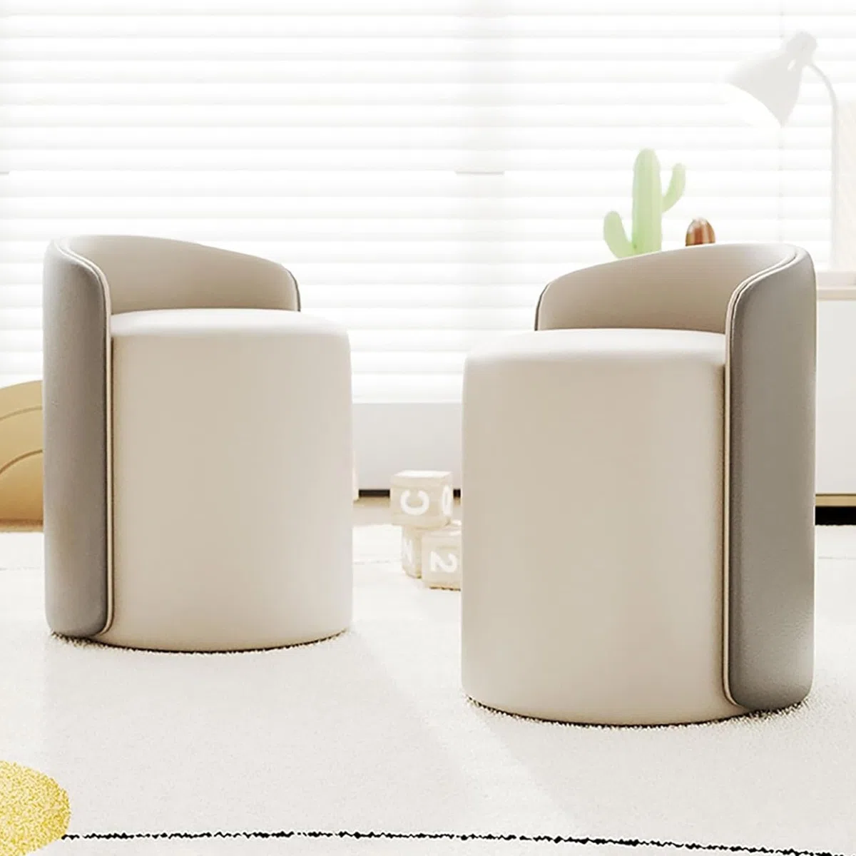 Comodo Sgabello Da Toeletta Con Schienale, Pouf Basso Rotondo In Pelle, Sedia Da Trucco Girevole In Pelle, Sgabello Da Toeletta Imbottito In PU, Poggiapiedi, Sedia Rotonda Da Toeletta, Adatto Per Sogg
