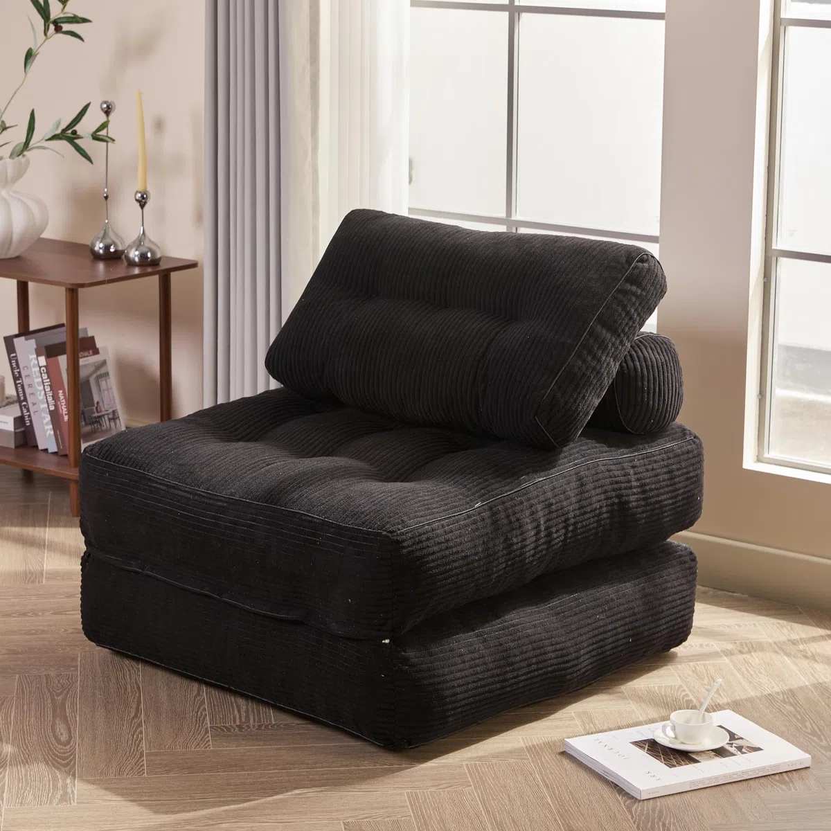 Divano letto pieghevole – Divano a sacco – Poltrona relax, divano gioco, divano letto e letto degli ospiti per piccoli spazi, poltrona per camera da letto e soggiorno (Nero, 89,9 cm)