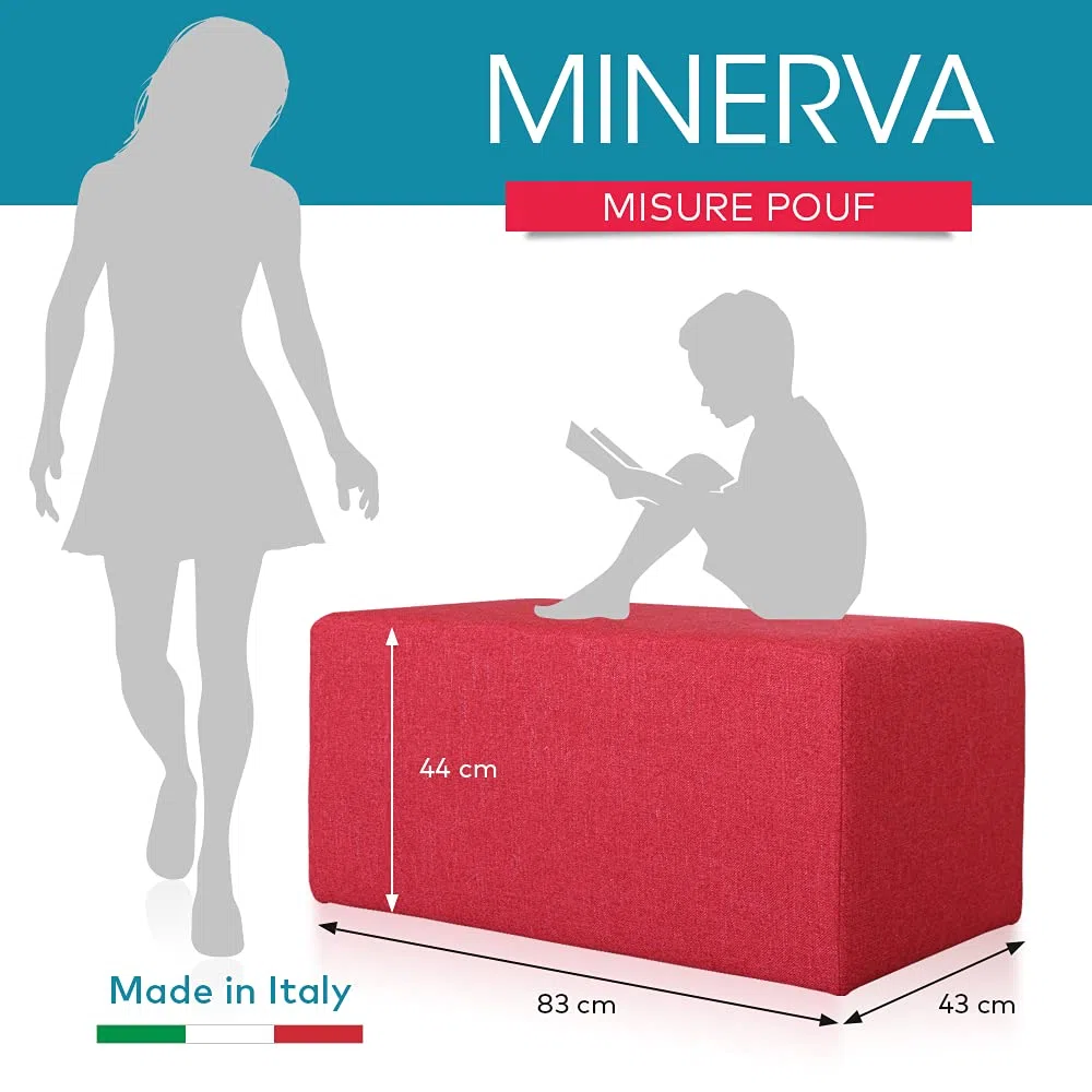 Deshome Pouf poggiapiedi 83x43x44 cm stoffa Idrorepellente: Pouf design moderno per divano soggiorno camera da letto, Puff poggiapiedi, Pouffe salotto Minerva (Bianco crema)