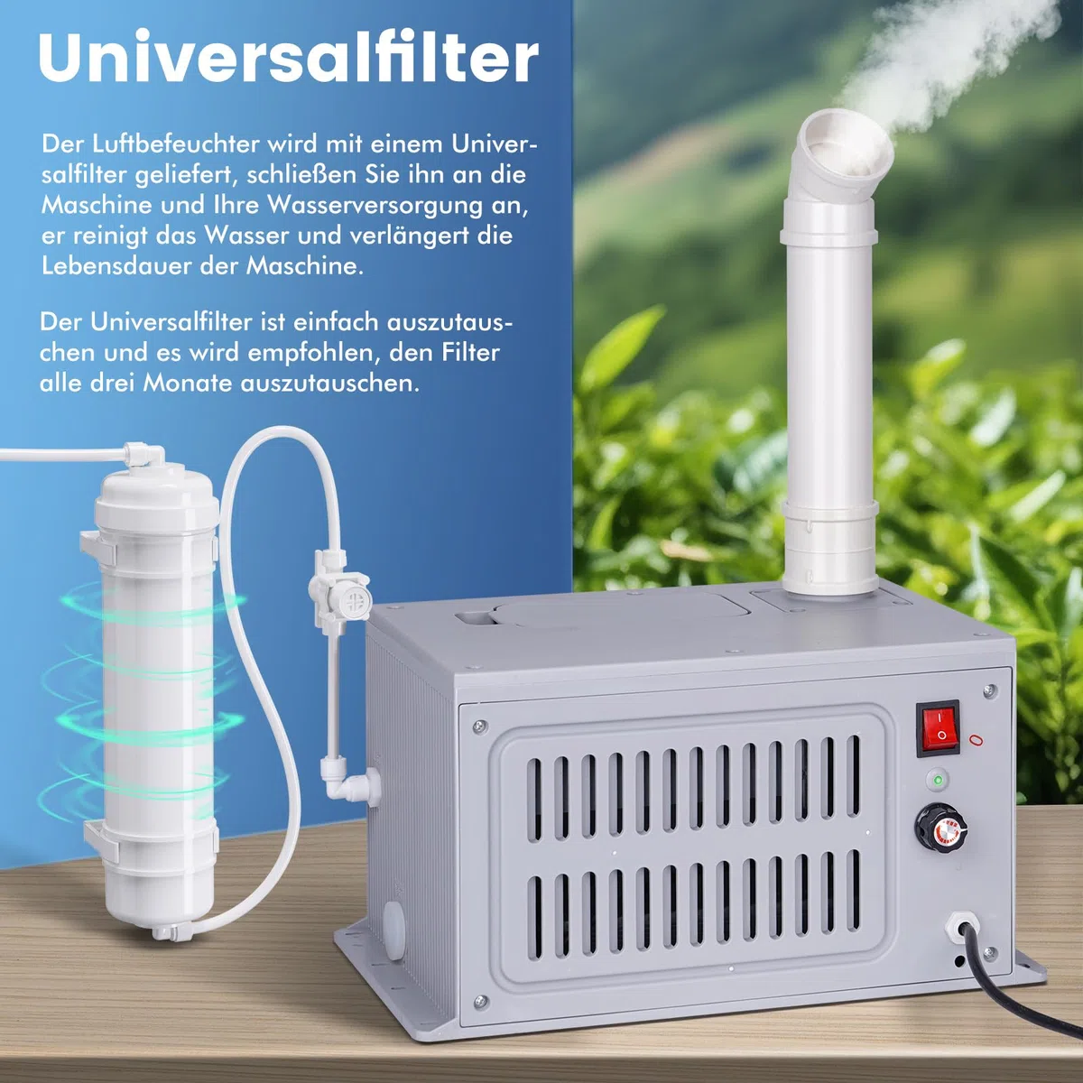 Umidificatore Industriale Grande Volume Mist Umidificatore Ad Ultrasuoni Macchina Nebbia con Filtro Universale Tubo in PVC per Officina Supermercato Magazzino Pianta Ver