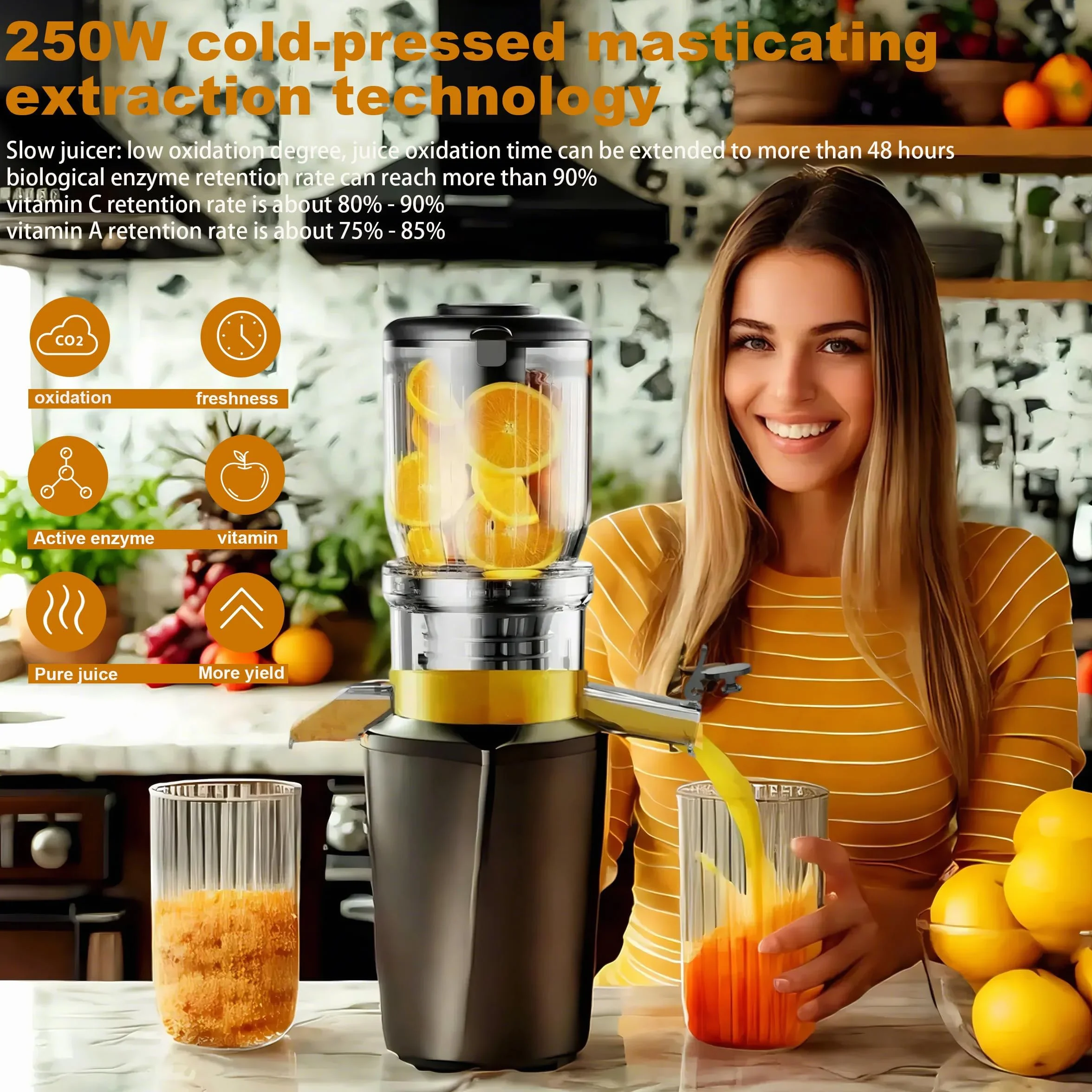 Gli spremiagrumi sono la scelta ideale per bevande sane che ricevono sostanze nutritive, supportano una dieta varia e sono sicuri e innocui (Nero)