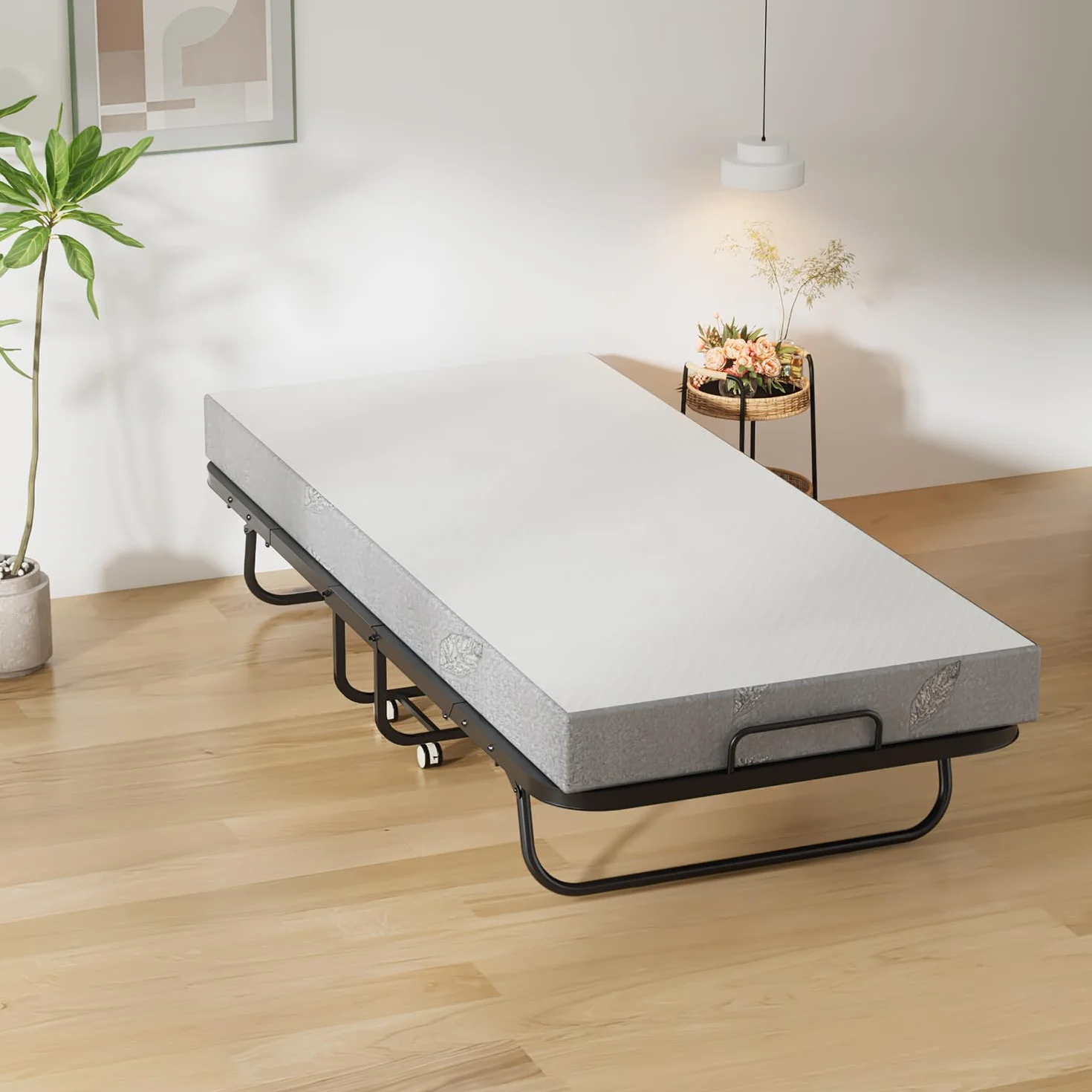 Daromigo Letto supplementare 90 x 200 cm, pieghevole, materasso 13 cm, letto singolo, metallo, 4 ruote, 150 kg, camera da letto, soggiorno